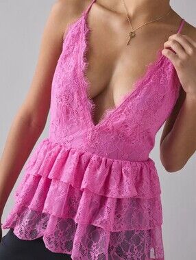 Kimchi Blue Antoinette Plunging Tiered Lace Babydoll Cami